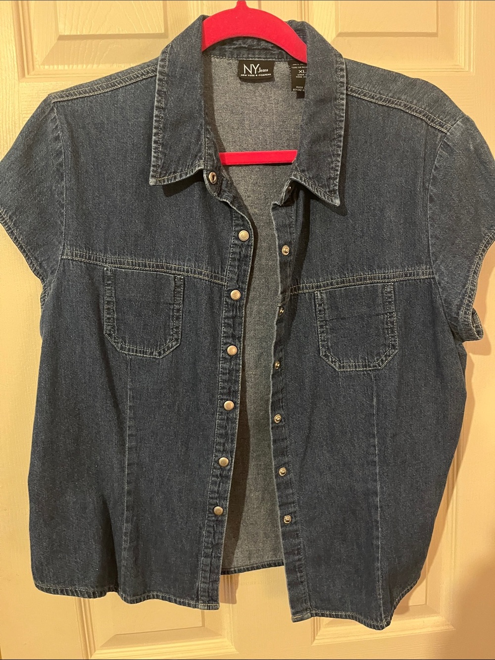 Women's Dark Blue Denim Short-Sleeve Shirt